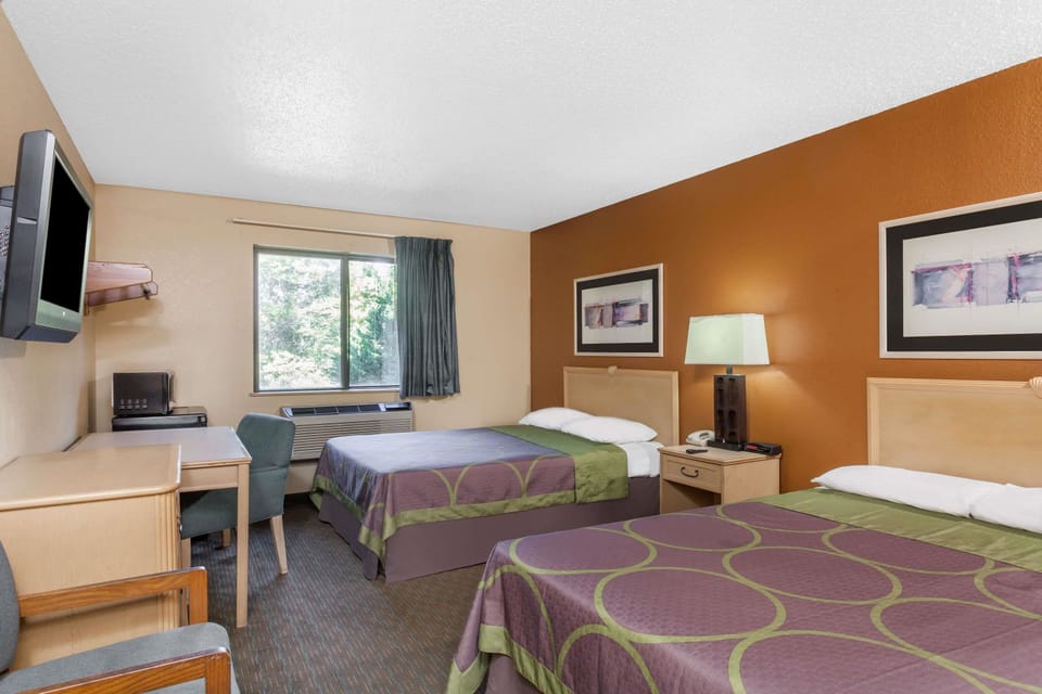 Double Room, 2 Double Beds, Smoking | Desk, laptop workspace, blackout drapes, iron/ironing board