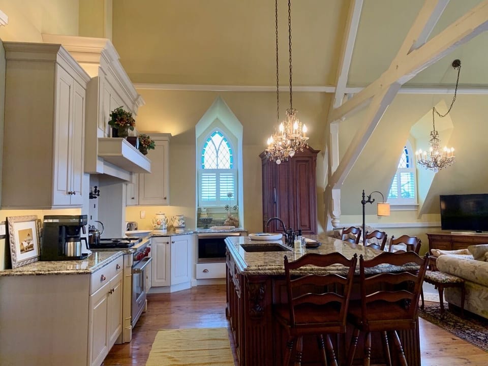 Kitchen and island dining area
