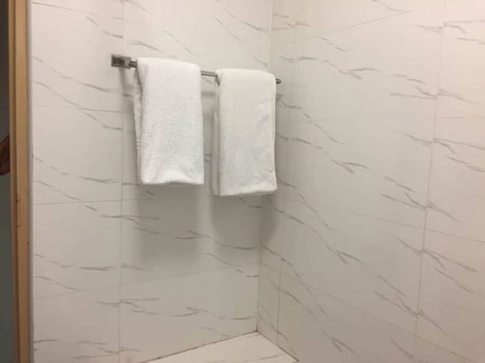 Shower, free toiletries, hair dryer, towels