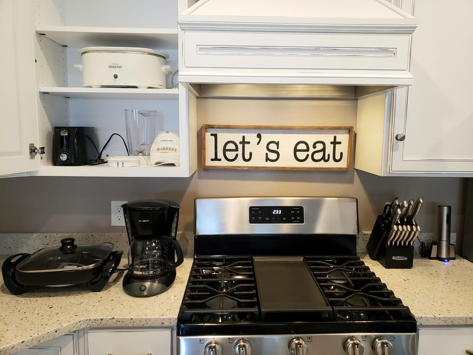 Crockpot, toaster, blender, coffee maker,  & electric skillet provided. 