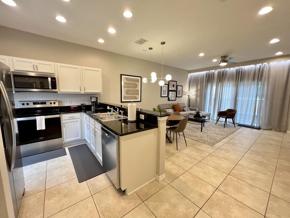 kitchen and living room