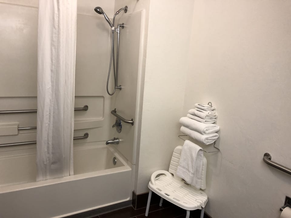Room, 1 Queen Bed, Accessible, Non Smoking (Mobility) | Bathroom | Free toiletries, hair dryer, towels