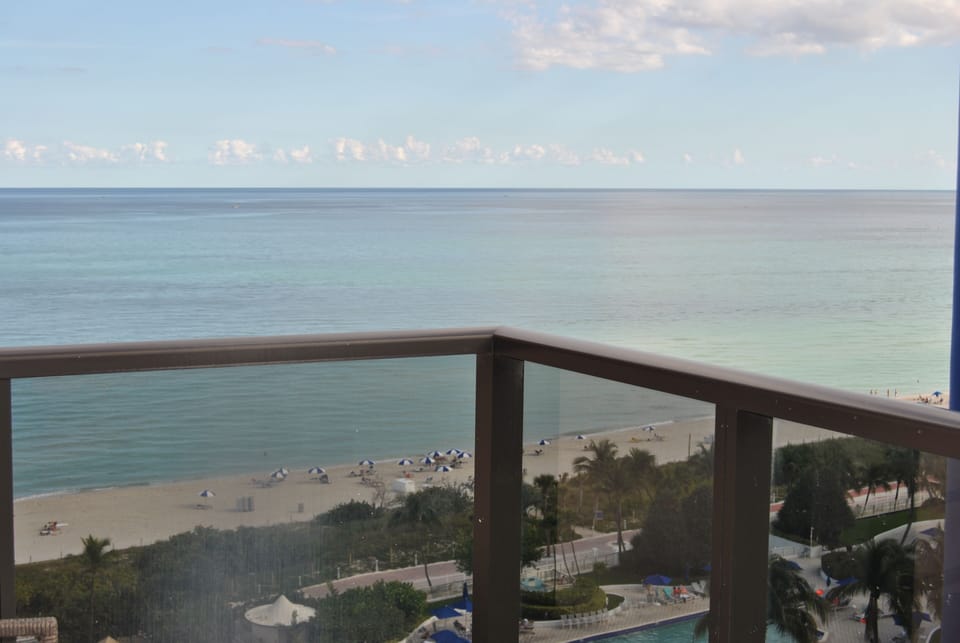 View from our balcony of Miami Beach and the Atlantic ocean.
