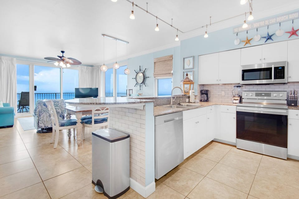 Kitchen to living area and gulf views