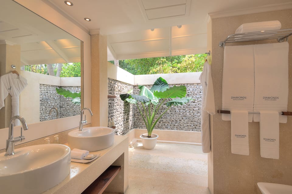Shower, hair dryer, bathrobes, towels