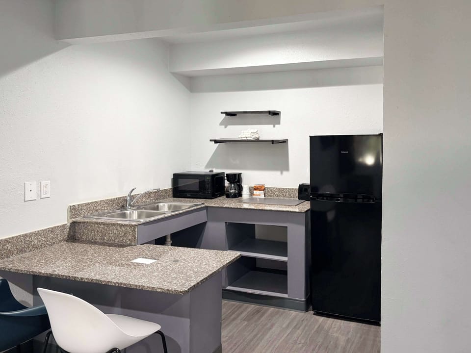 Fridge, microwave, coffee/tea maker