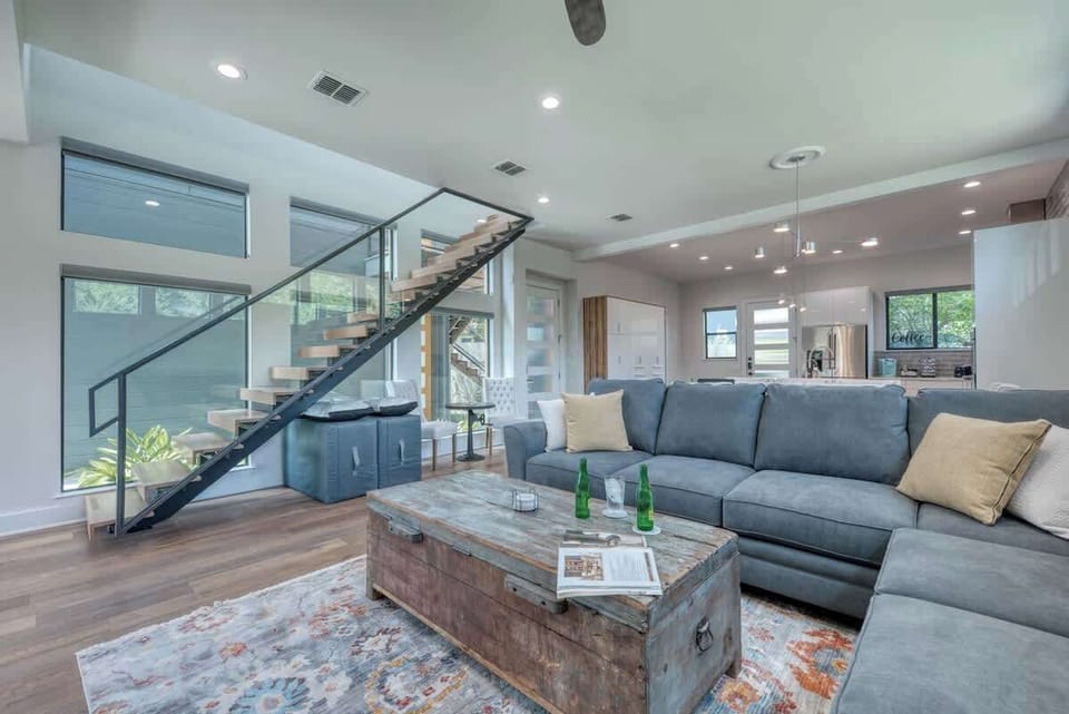 Living Room view to Floating Stairs