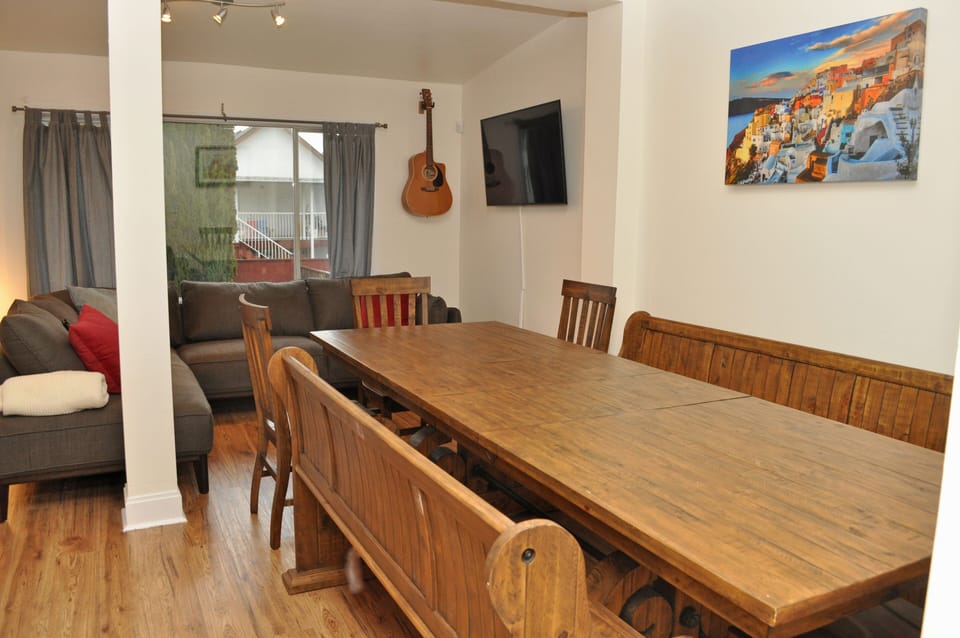 Our dining table can extend to comfortably seat 12 for meals.