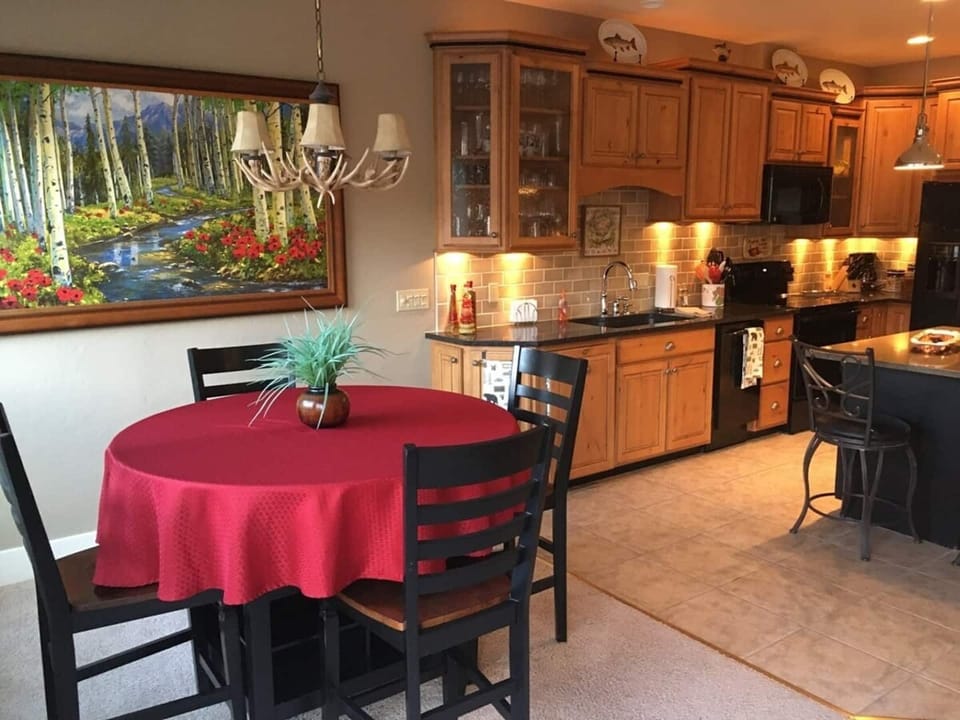Separate dining table between kitchen and balcony
