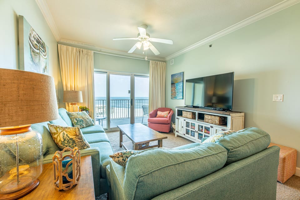 Living Room with balcony overlooking the beach