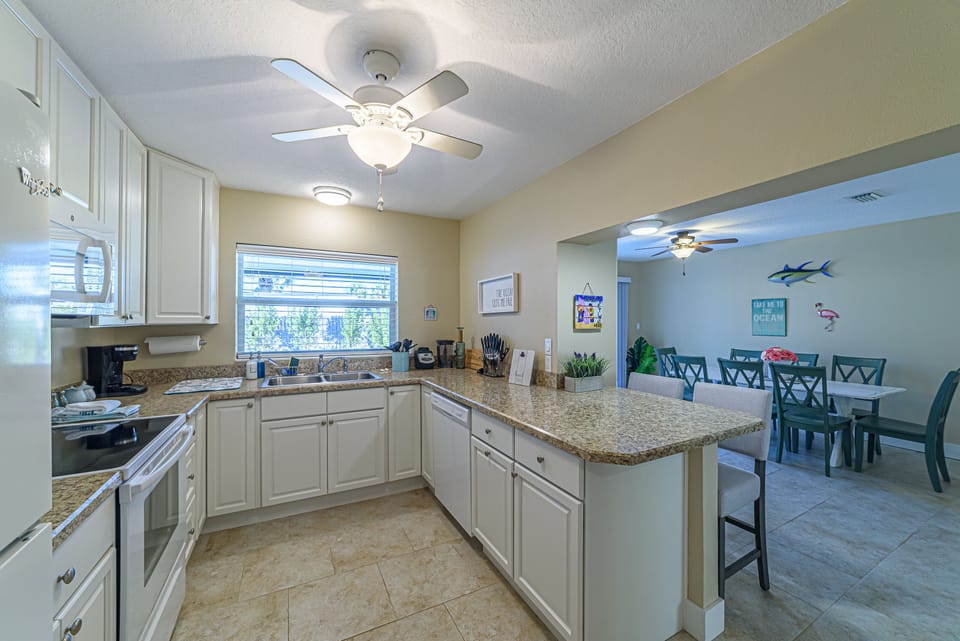 Spacious and fully stocked kitchen