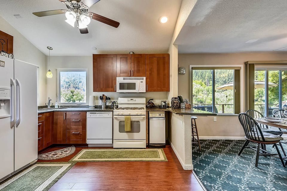 Sit a the kitchen "bar" or pass plates to the dining room.