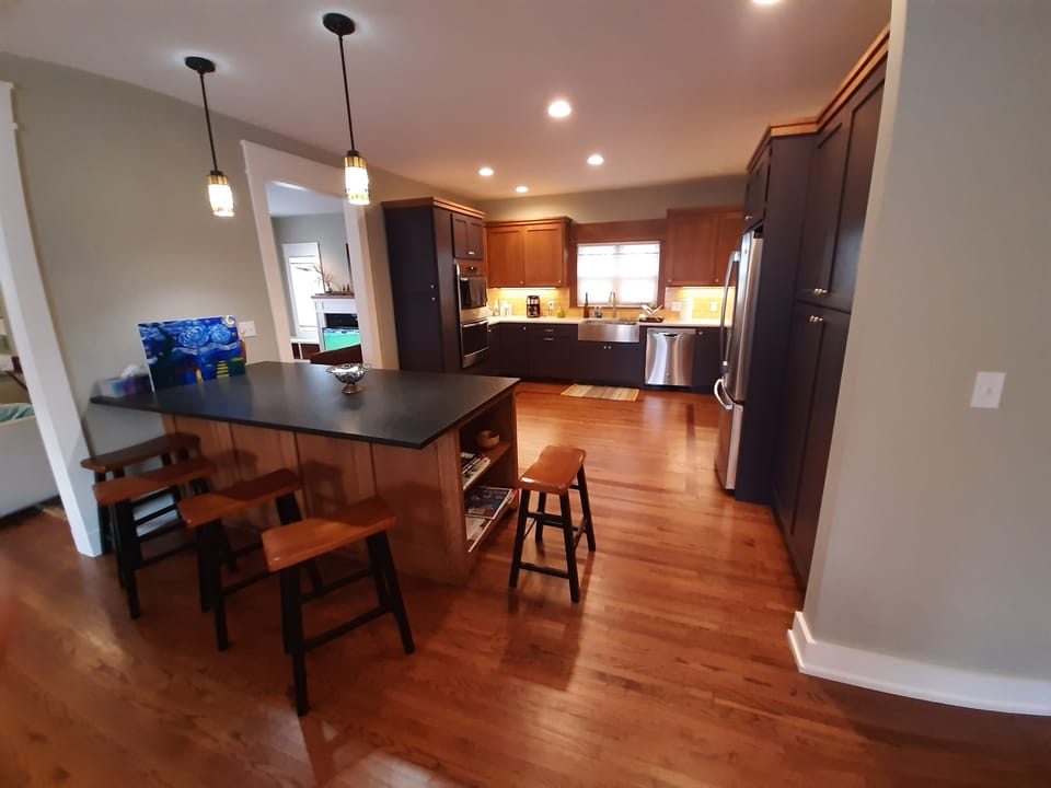 kitchen and island.