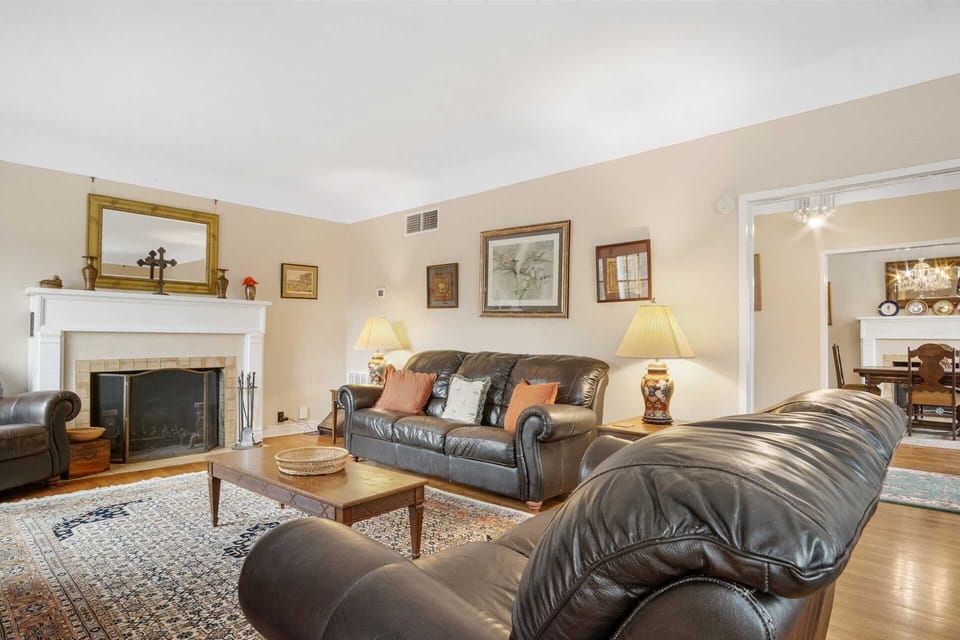 Comfortable and inviting living room featuring plush leather seating,