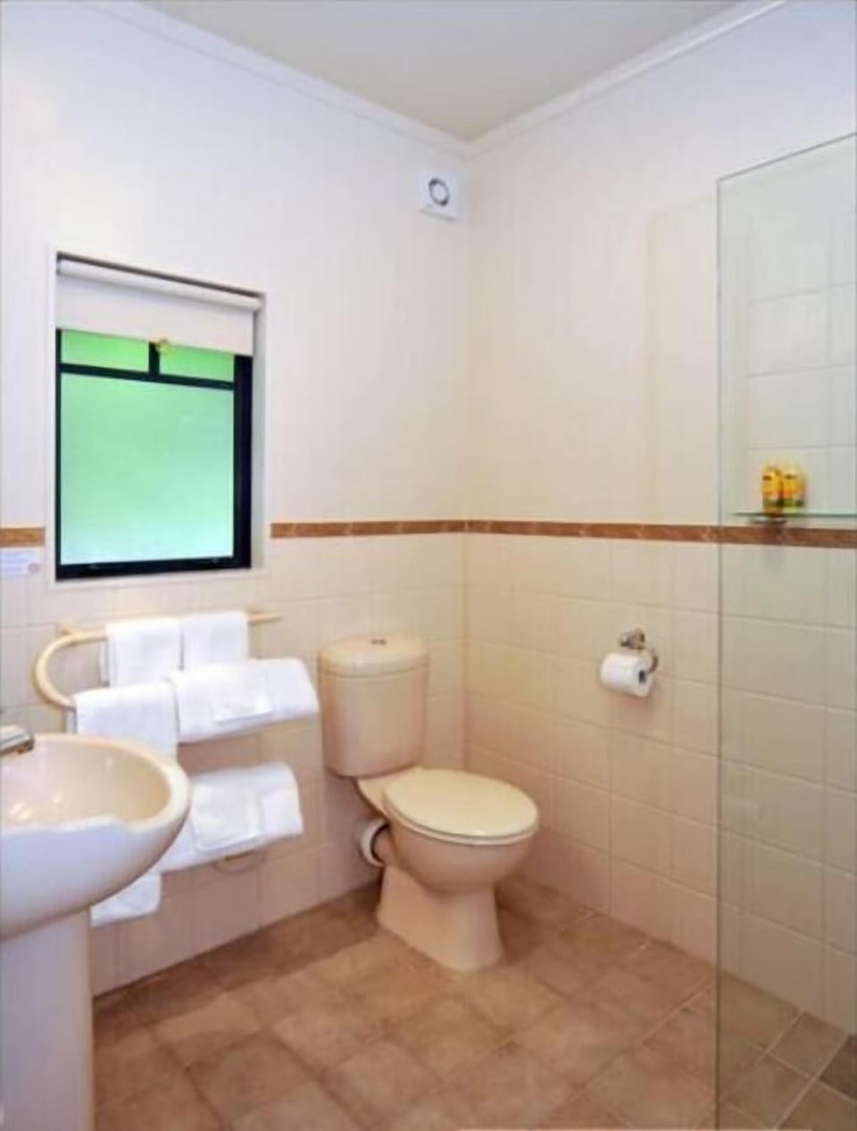 Shower, rainfall showerhead, hair dryer, bathrobes