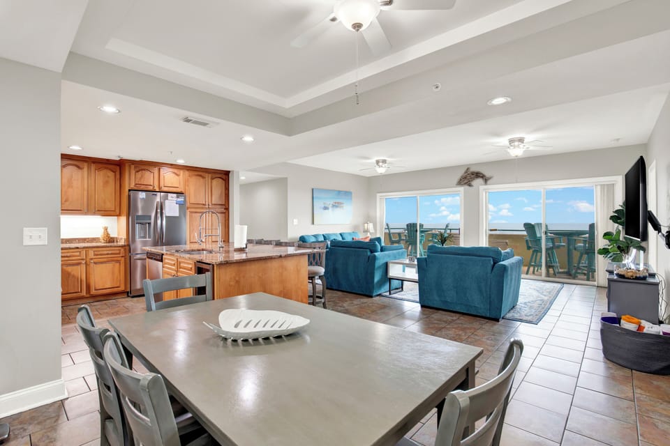 View from entrance of dining/living/kitchen.