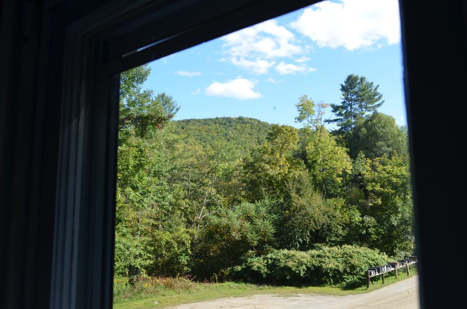 View of Owl's Head Mountain outside of window in upstairs bedroom.