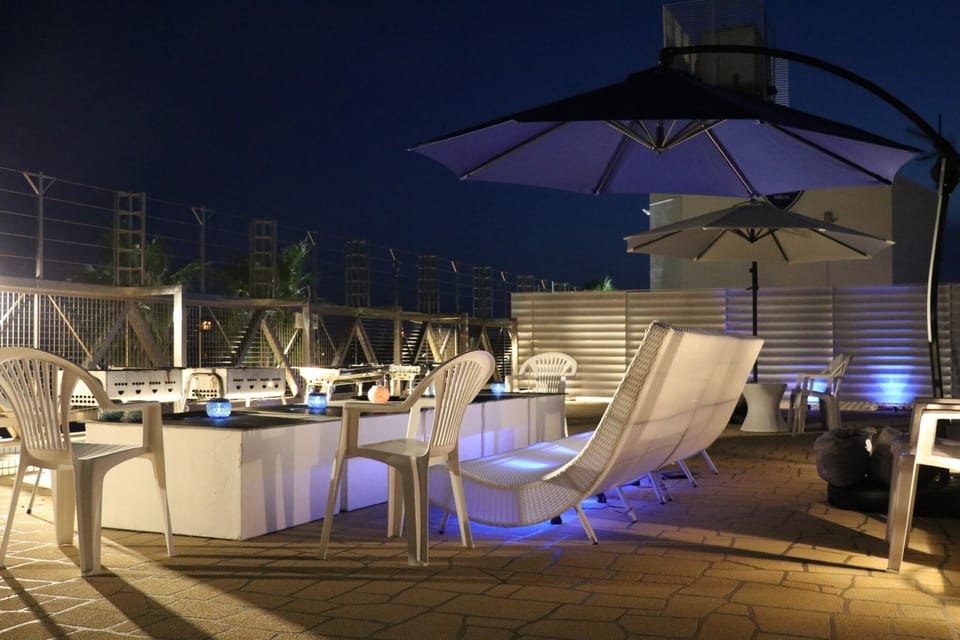 Rooftop terrace at night