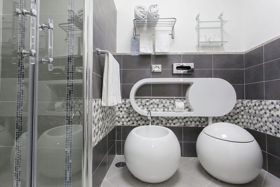 Shower, free toiletries, hair dryer, bidet
