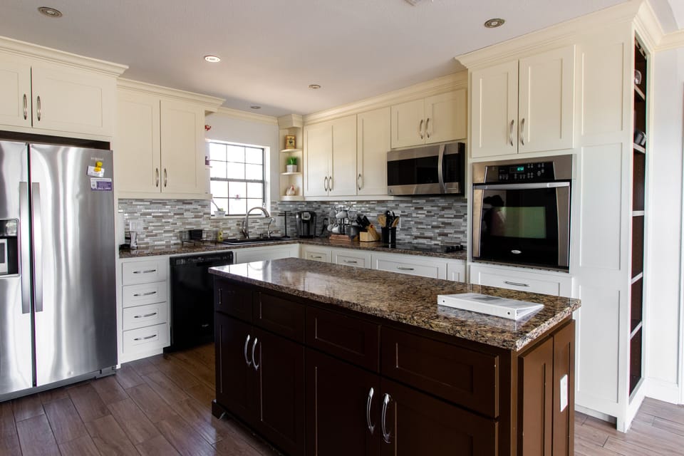 Kitchen is fully stocked and the large island is perfect or larger groups