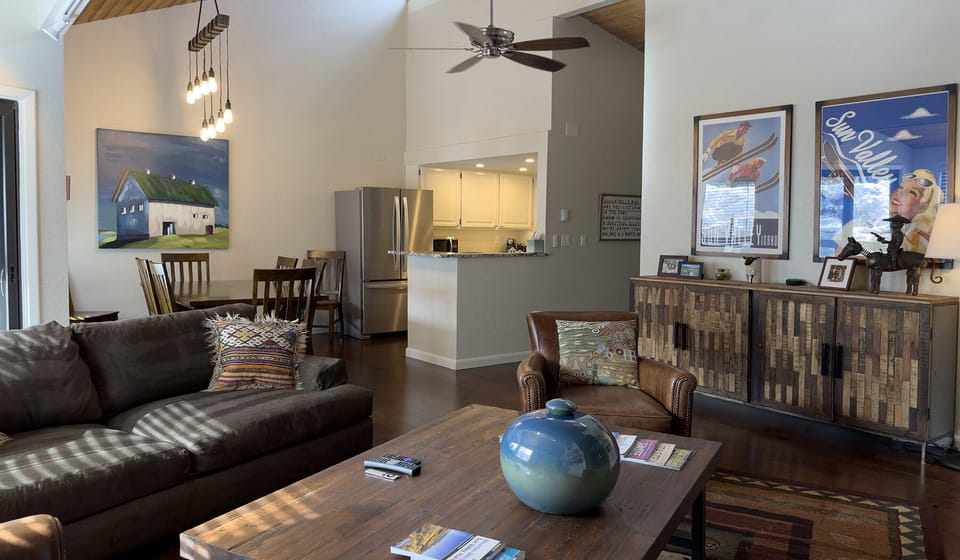 View from living room toward dining area and kitchen