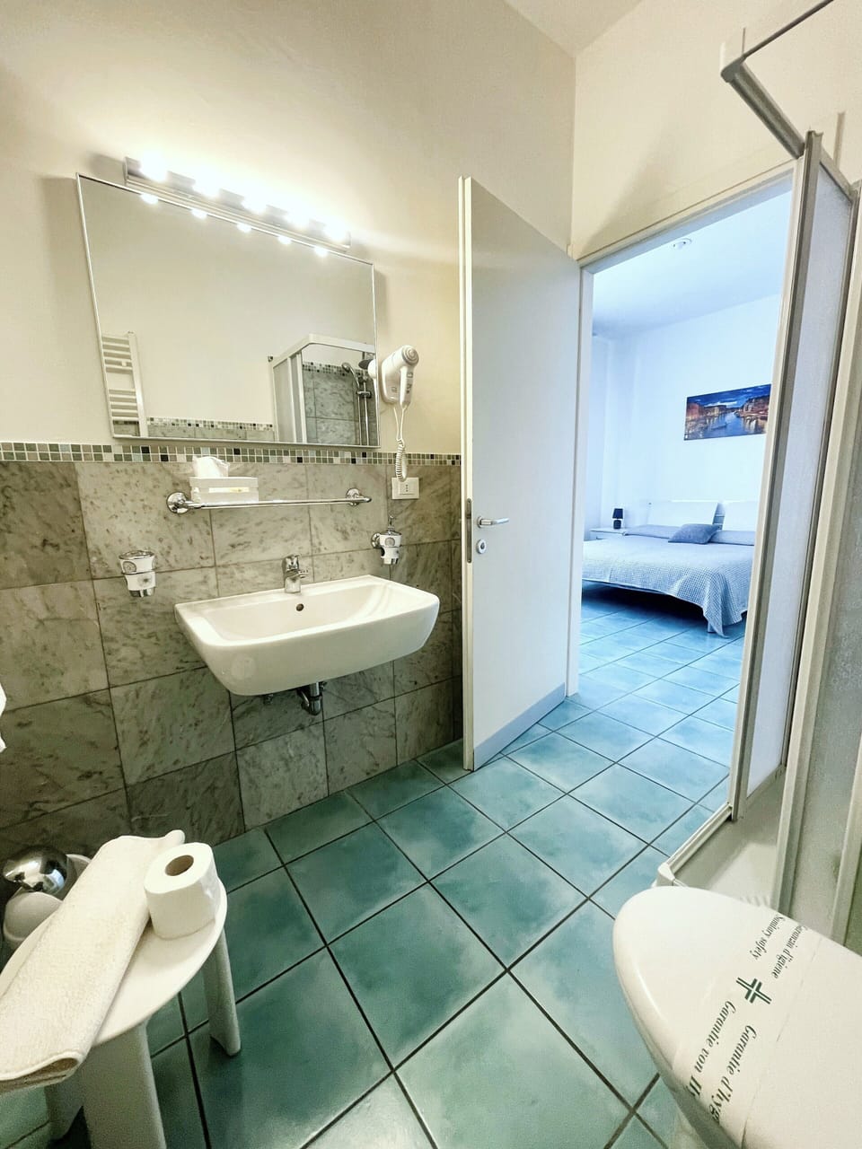 Shower, free toiletries, hair dryer, bidet