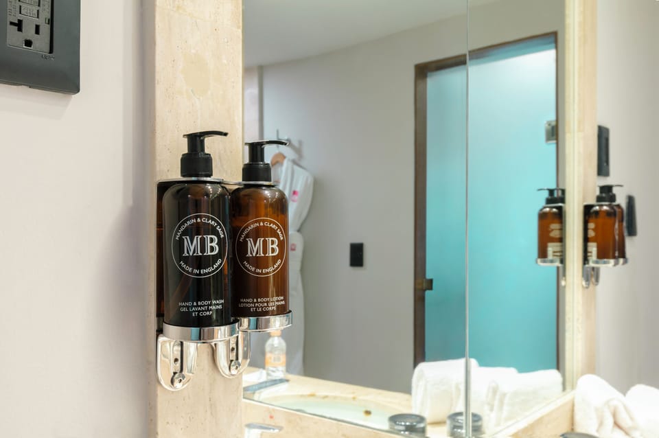 Eco-friendly toiletries, hair dryer, towels, soap