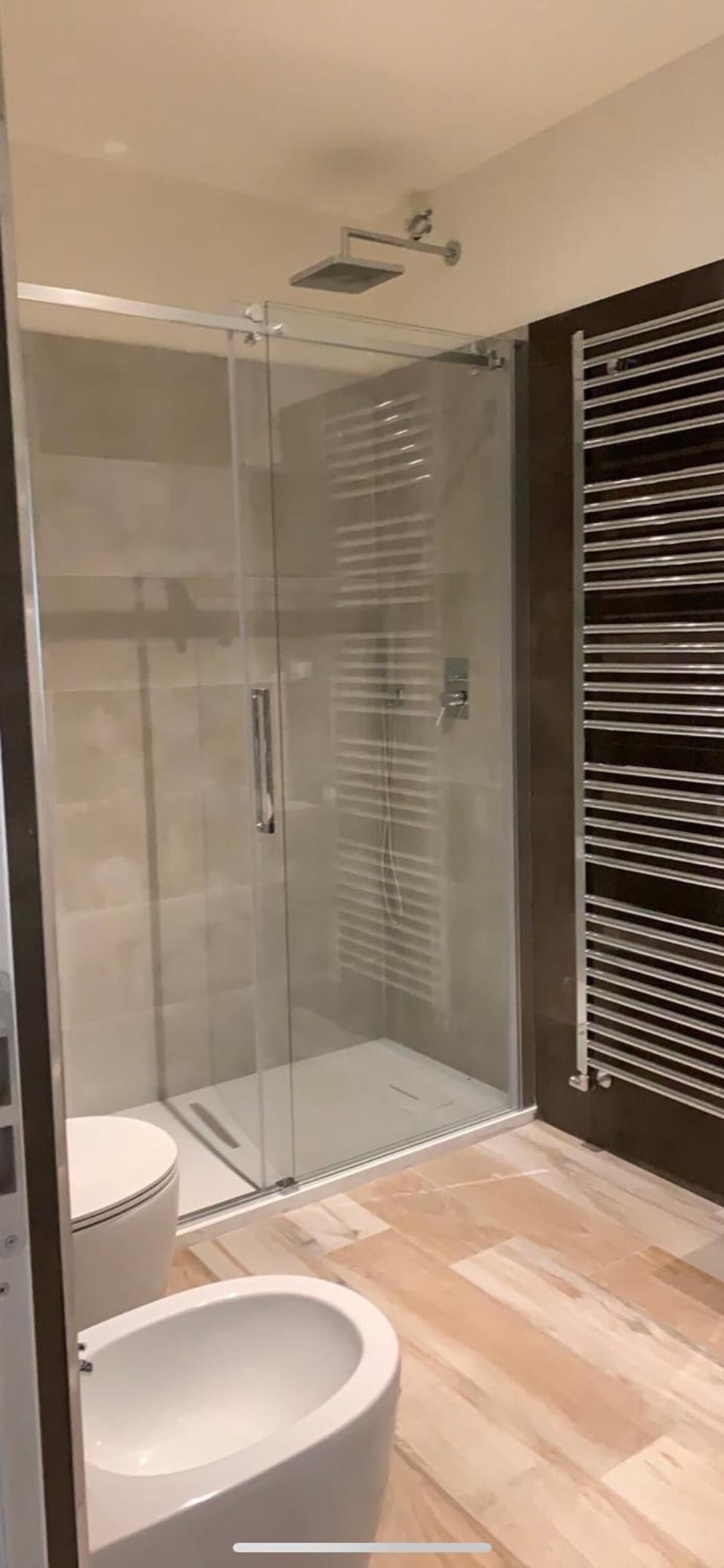 Shower, rainfall showerhead, hair dryer, bathrobes