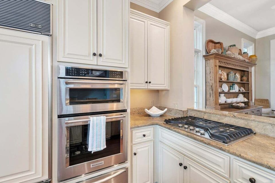 Close-up of modern kitchen with stainless steel appliances
