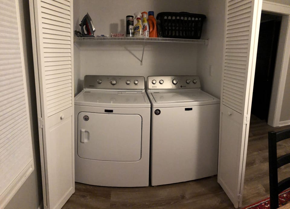 Washer, dryer, and laundry/cleaning supplies