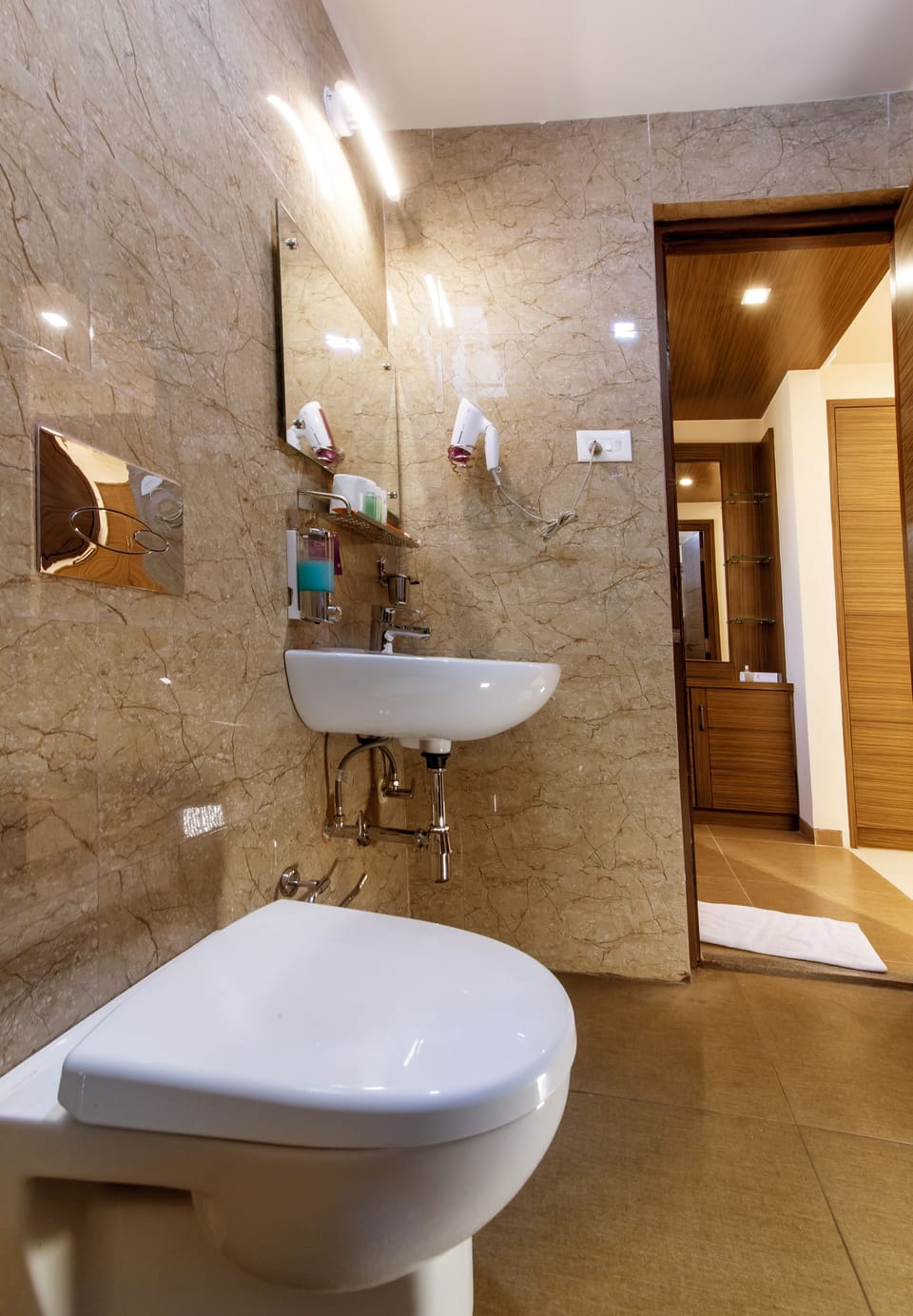 Shower, free toiletries, slippers, towels