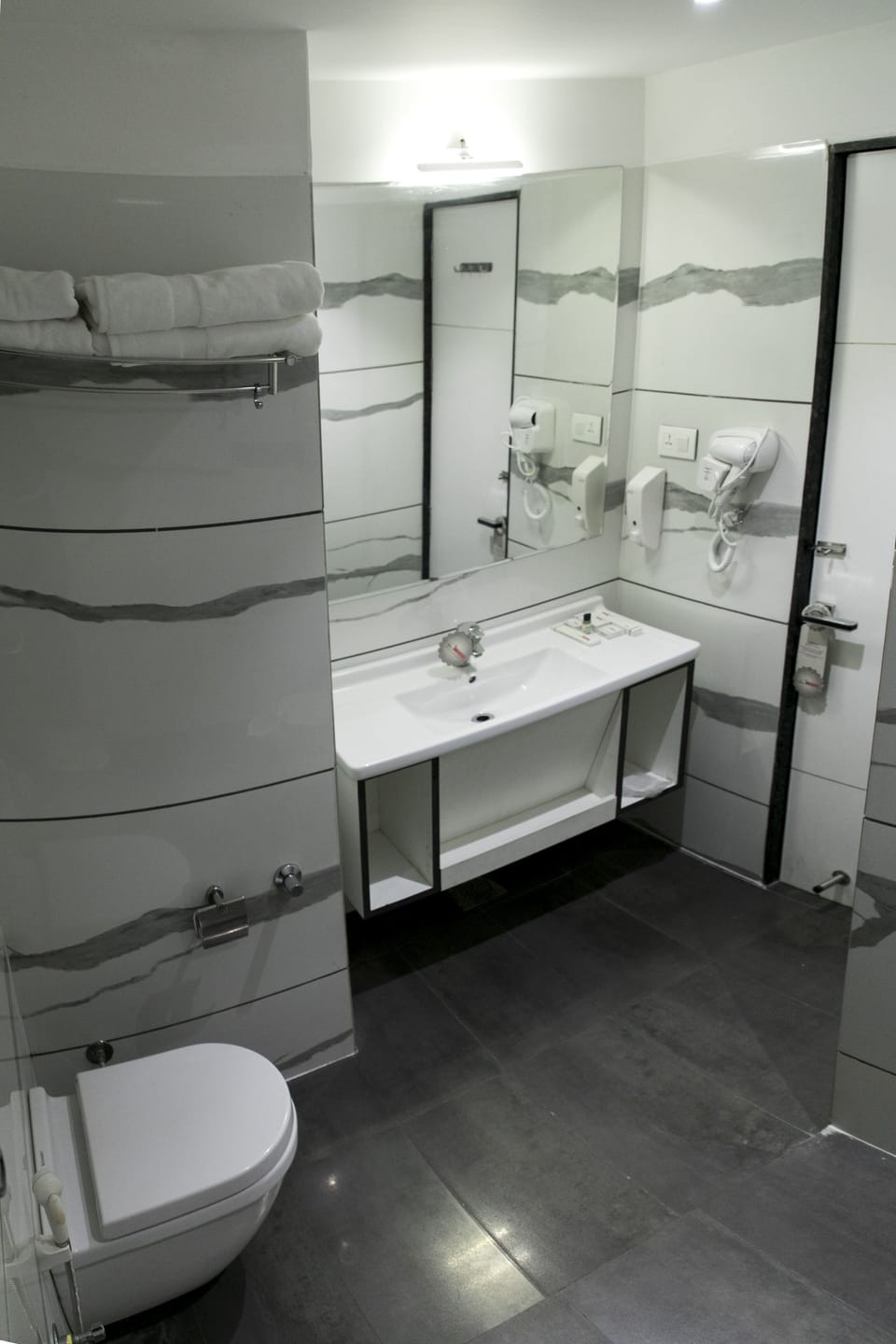 Shower, slippers, towels