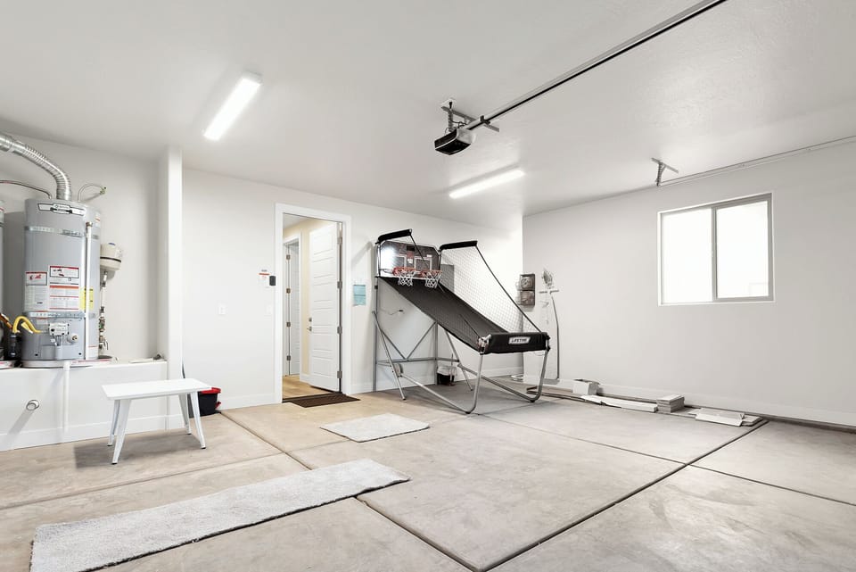 Garage featuring basketball hoops