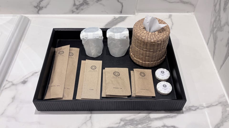 Free toiletries, hair dryer, slippers, towels