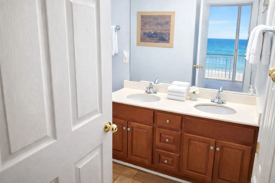 Master bathroom with dual sinks