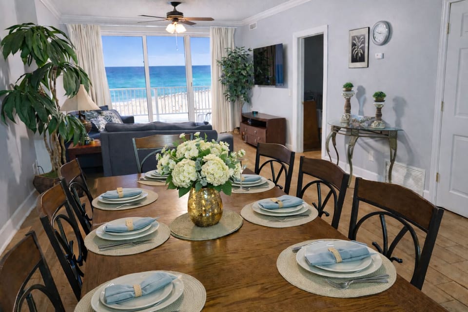 Dining Table seats 8, bar area seats 4