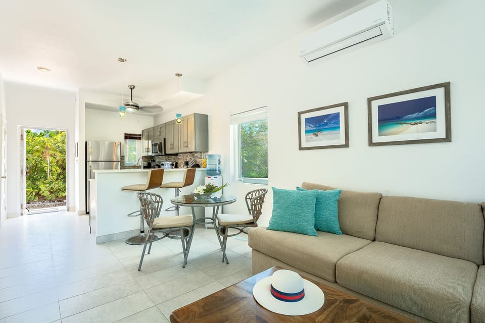 Spacious living room with comfortable large sofa and 60" TV