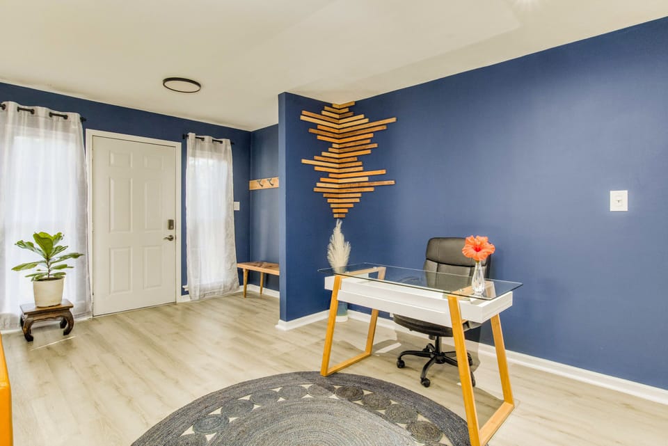 Work space, with custom designed board and batten. 