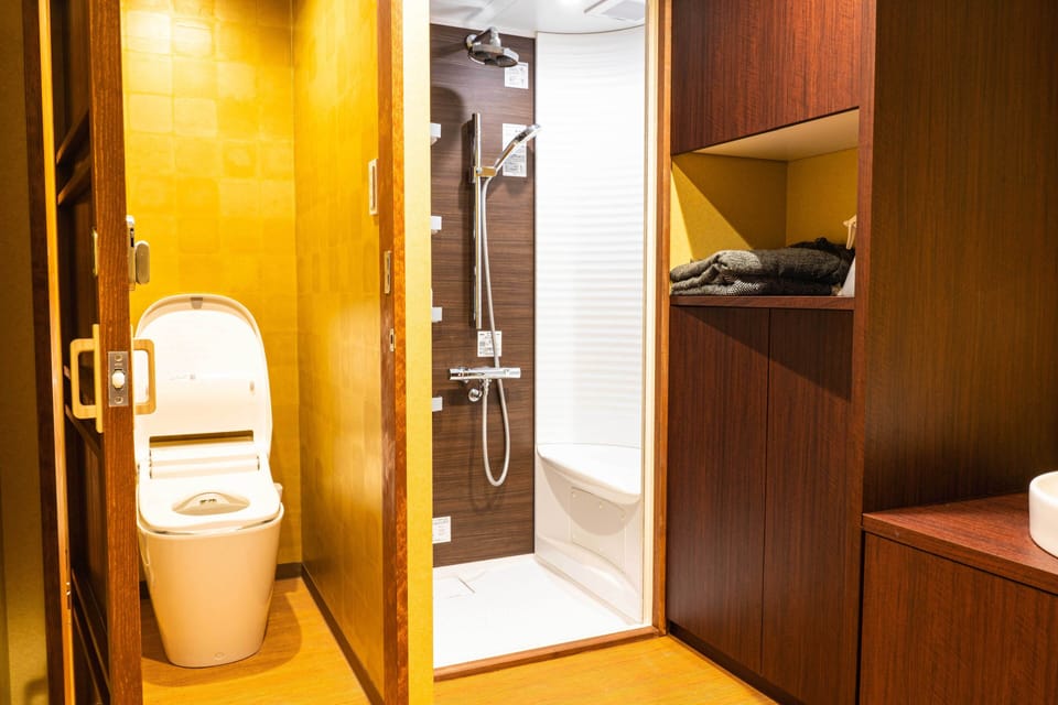 Shower, free toiletries, hair dryer, electronic bidet