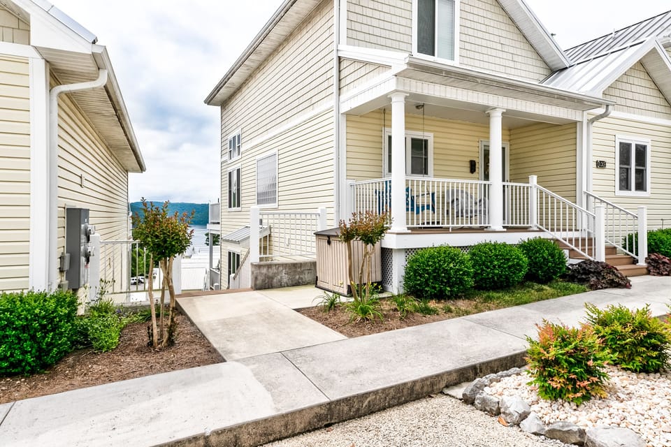 Stairs to the left of the main building.