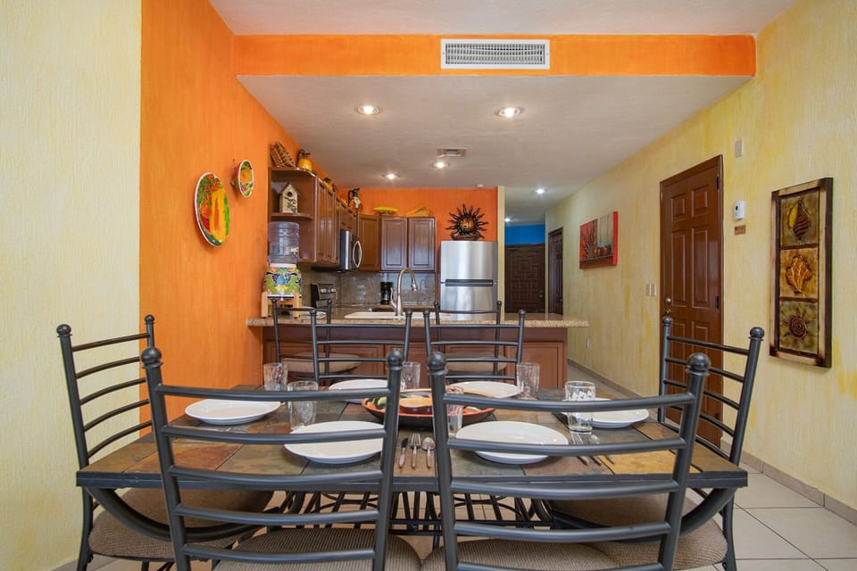 the dining table seats six