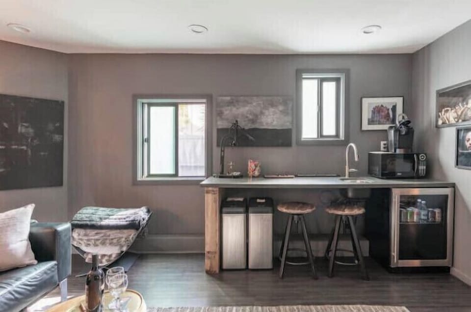 Not full kitchen:  coffee maker, microwave and fridge to support light meals.