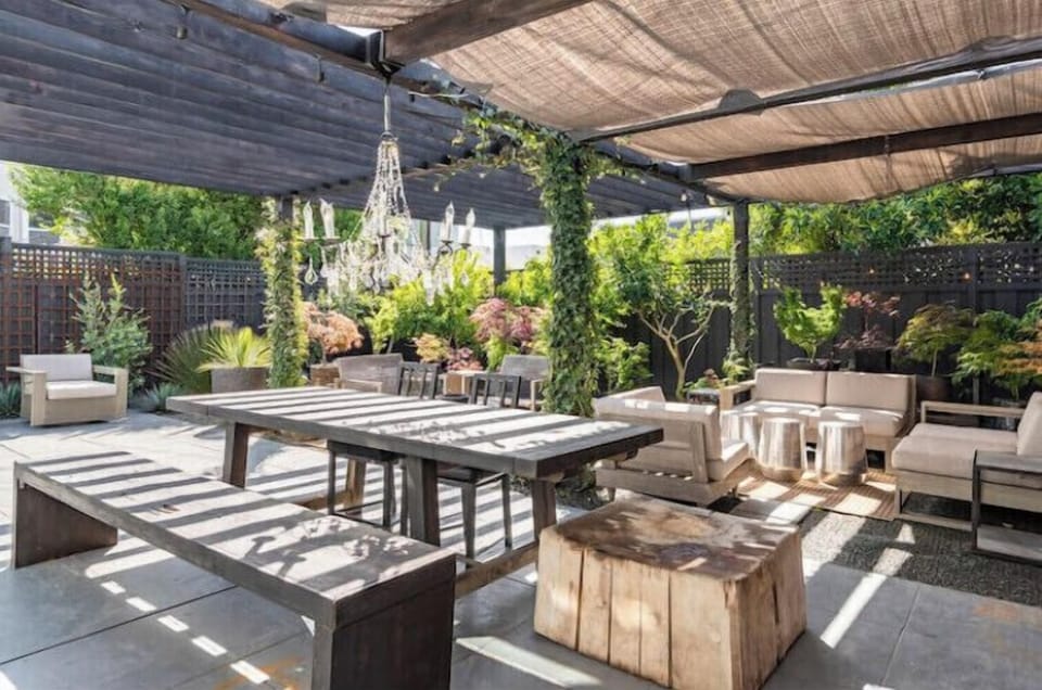 800 sq ft outdoors room featuring areas for dining or just relaxing 