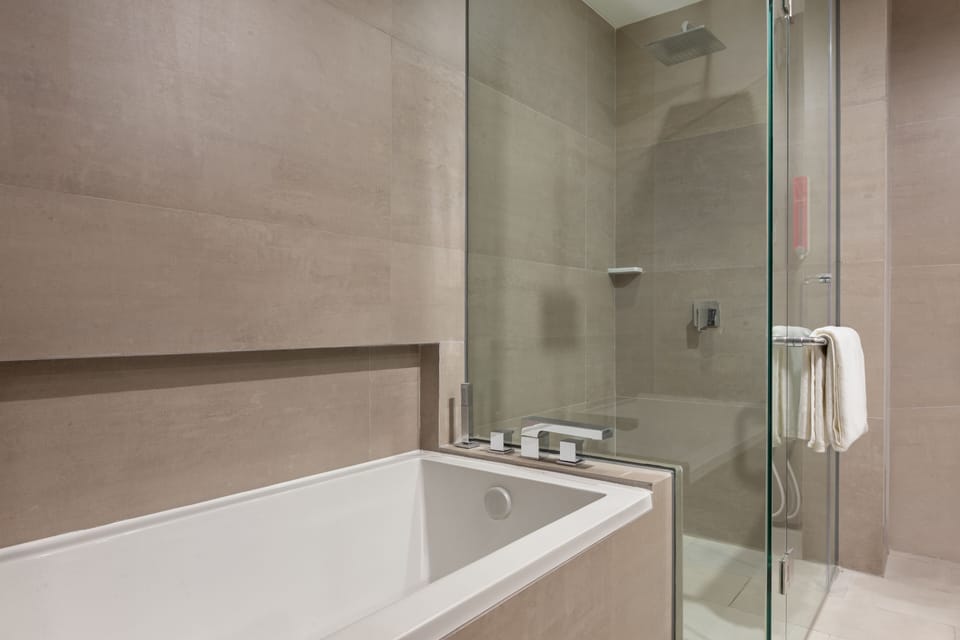 Junior Suite | Bathroom | Shower, rainfall showerhead, free toiletries, hair dryer
