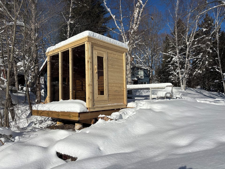 Woodfired sauna with waterfront views