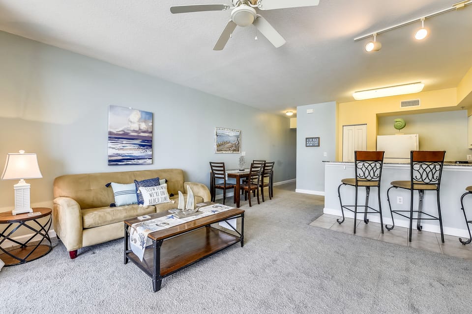 Gulf Front Living Area with Sleeper Sofa