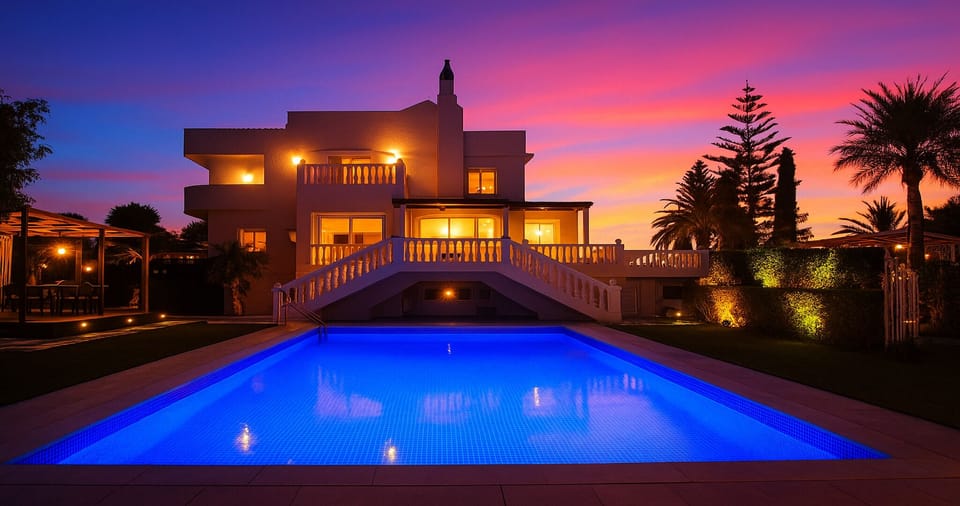 Swimming pool sunset