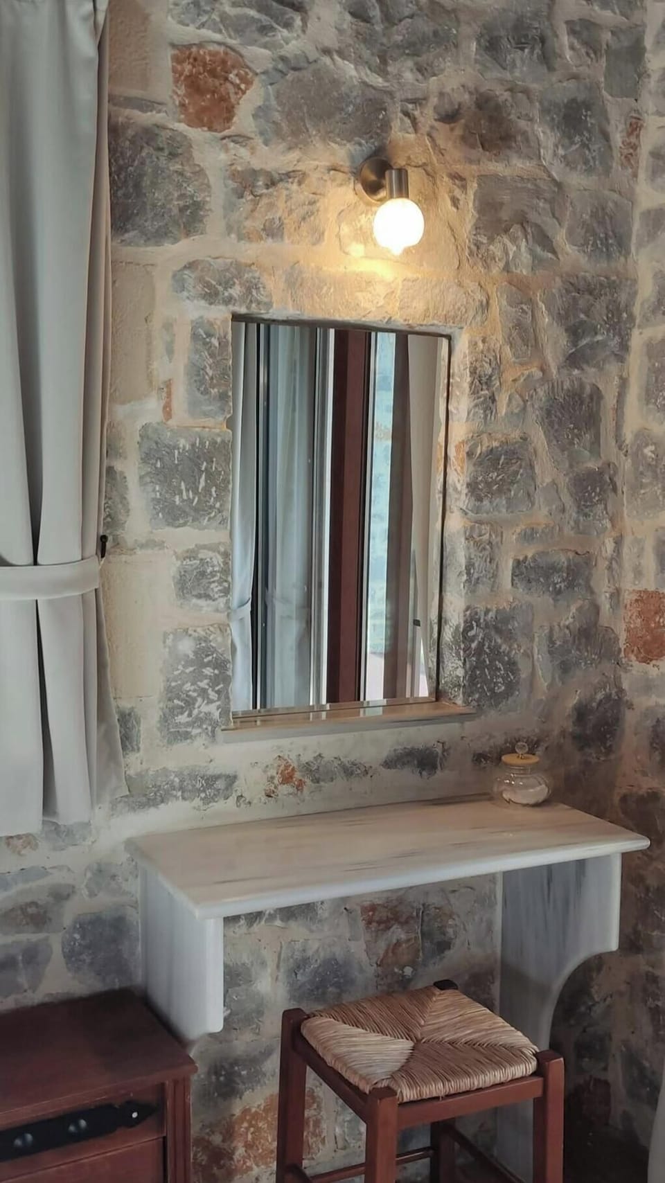 Dressing table from marble.
Stone walls & marble matching our traditional style.