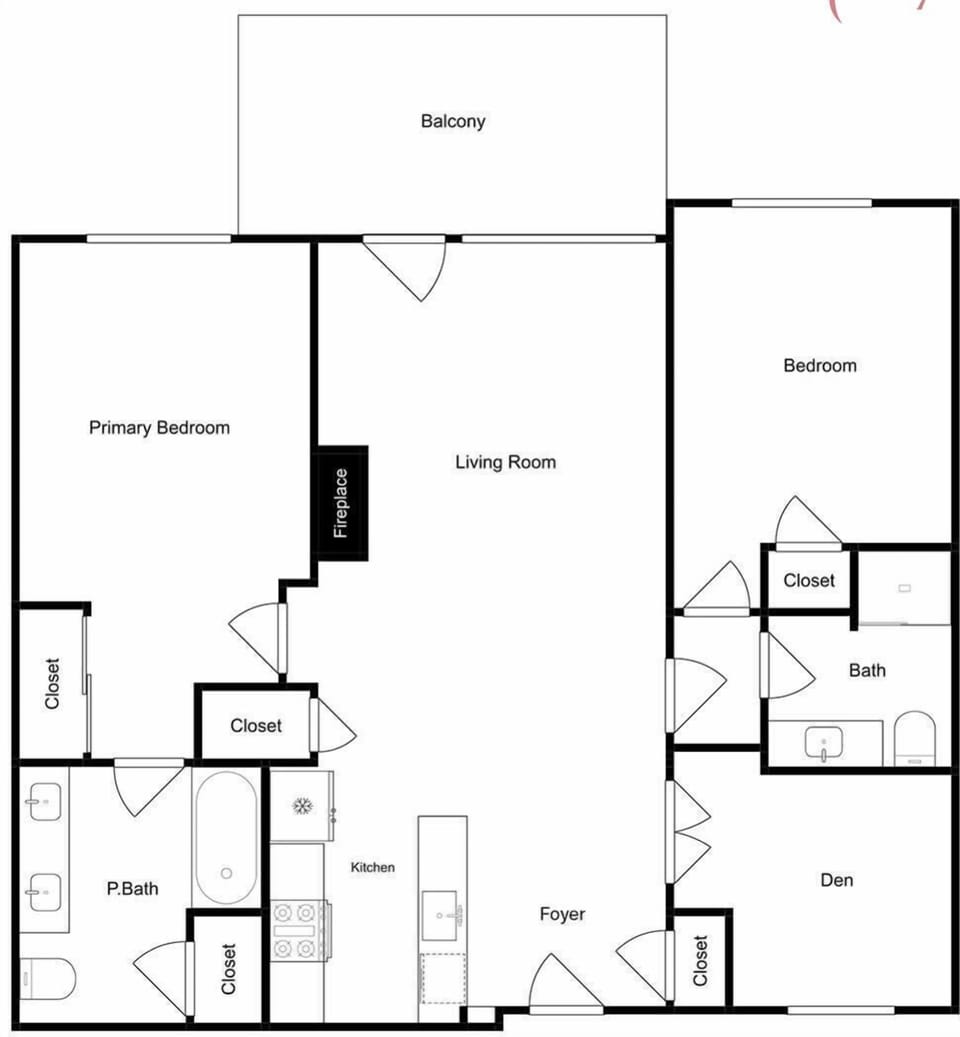 Your spacious vacation rental floor plan reveals multiple bedrooms, full bathrooms, kitchen, and private balcony for comfortable group stays.