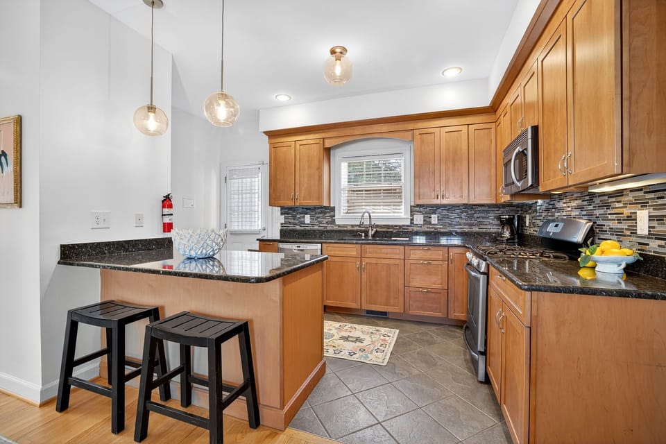 The kitchen is fully stocked for all cooking essential needs.
